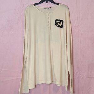 Heroes Motors Cream Long Sleeve Motorcycle Graphic Biker Henley Tee size XXL